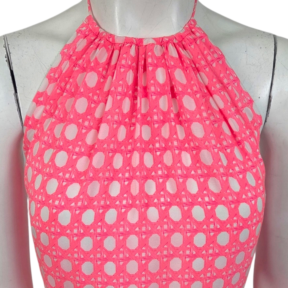 Vineyard Vines 100% Silk Halter Dress Womens 2 Pink White A-line Preppy Feminine - Picture 2 of 12
